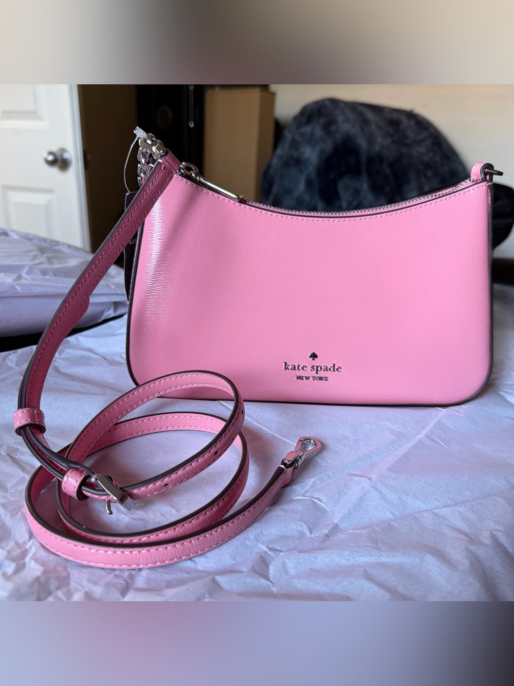 kate spade Margot Textured Leather Med Convertible Crossbody in Grapefruit Pink - Picture 11 of 16